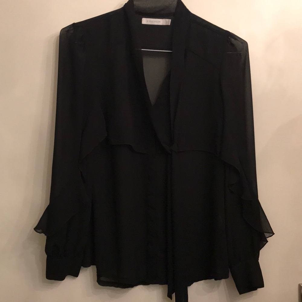 Minkpink black sheer ruffle blouse